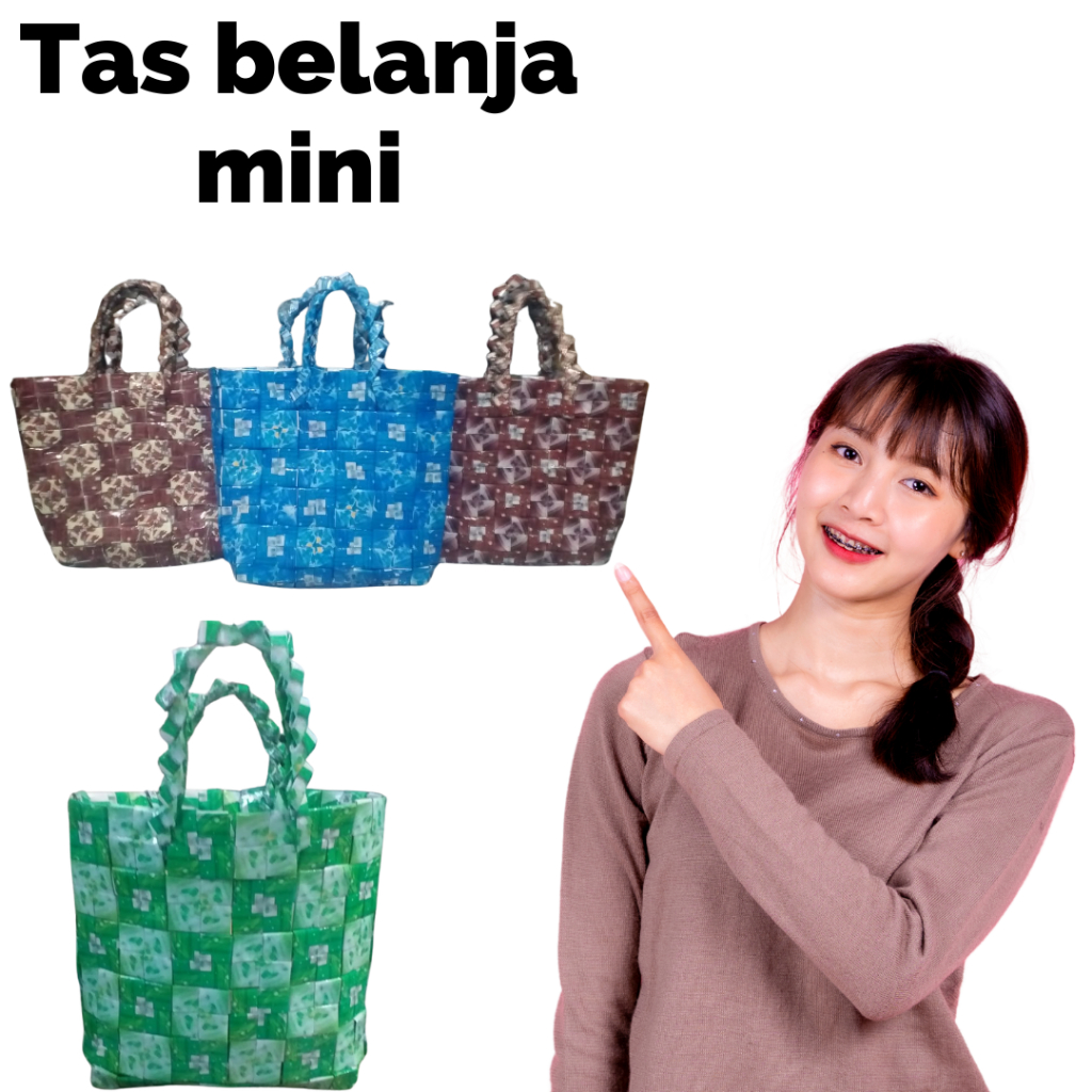 

Souvenir tas anyaman plastik daur ulang kemasan bungkus pop ice tas belanja prakarya sekolah