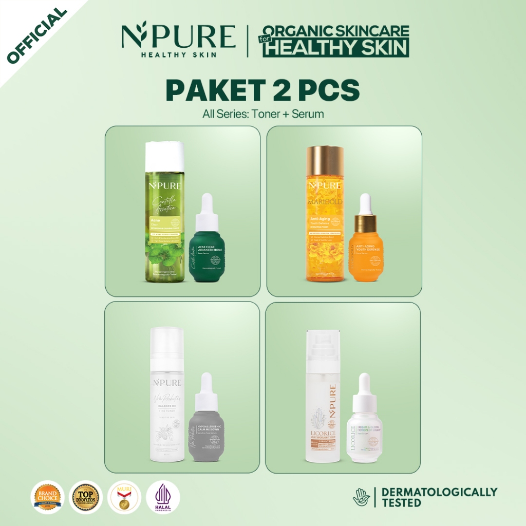 PAKET 2PCS - Npure Paket Toner + Serum / Acne Care / Brightening / Anti-Aging / Sensitive Skin / Kit
