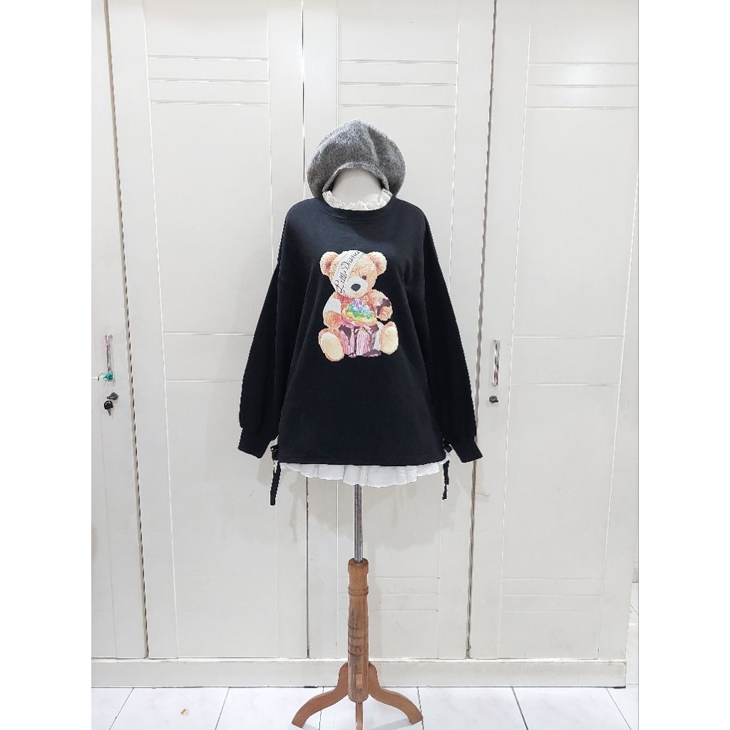 Sweater teddy ribbon lace black kawai kawaii liz lisa rojita dear my love deary | jiraikei jirai kei