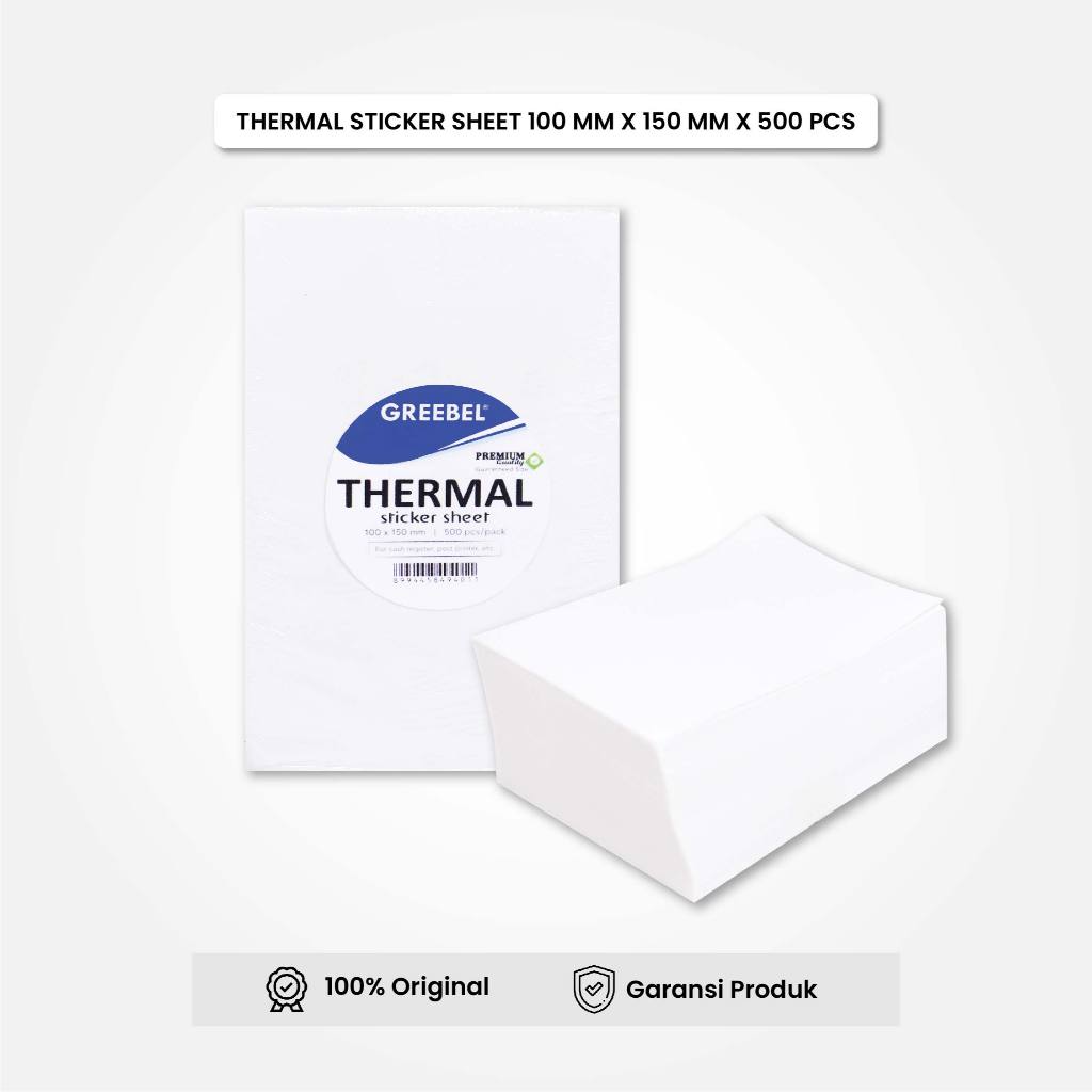 

Thermal Sheets Isi 500Pcs 100X150Mm Waterproof / Label Kertas Barcode Tidak Luntur Lem Kuat / Sticker Label Continuous / Satuan & Grosir GREEBEL