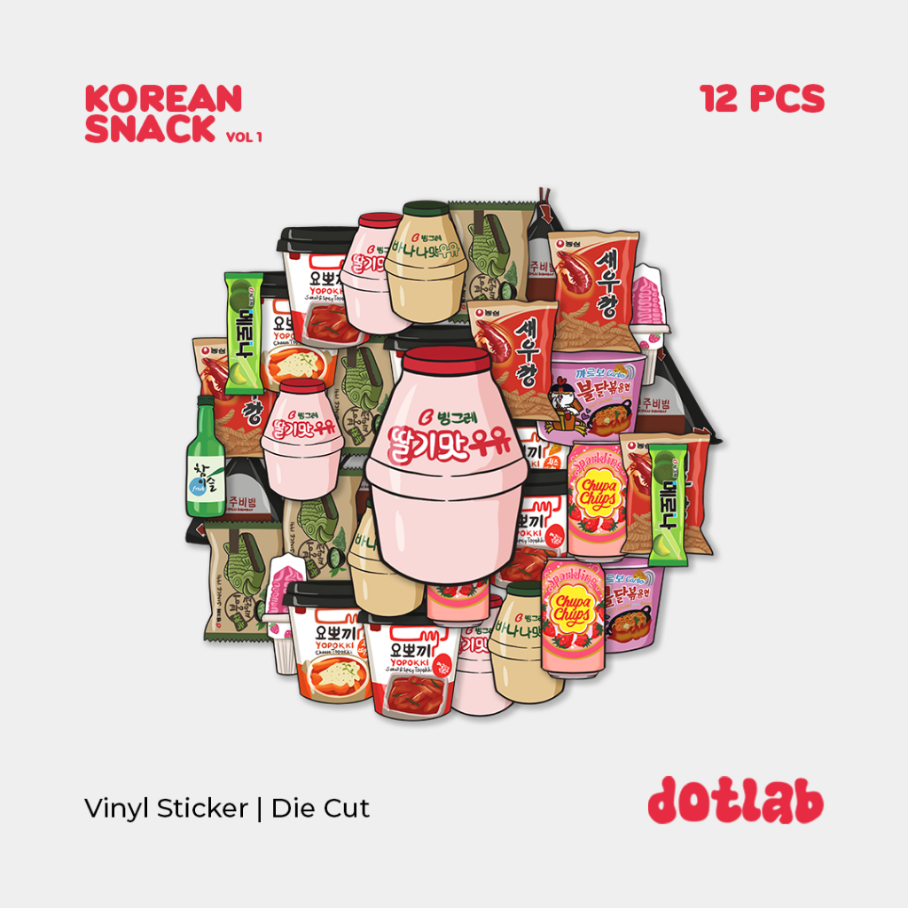 

DOTLAB STICKER PACK KOREAN SNACK VOL.1 (12PCS) | Sticker Tumbler | Stiker Laptop Koper Helm