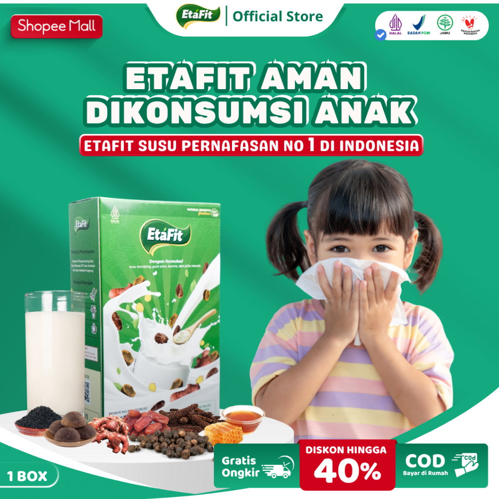 

ETAFIT - Solusi Batuk Asma dan Sesak Nafas Anak - Susu Kambing Etawa Murni 100% Asli Herbal - 1 Box