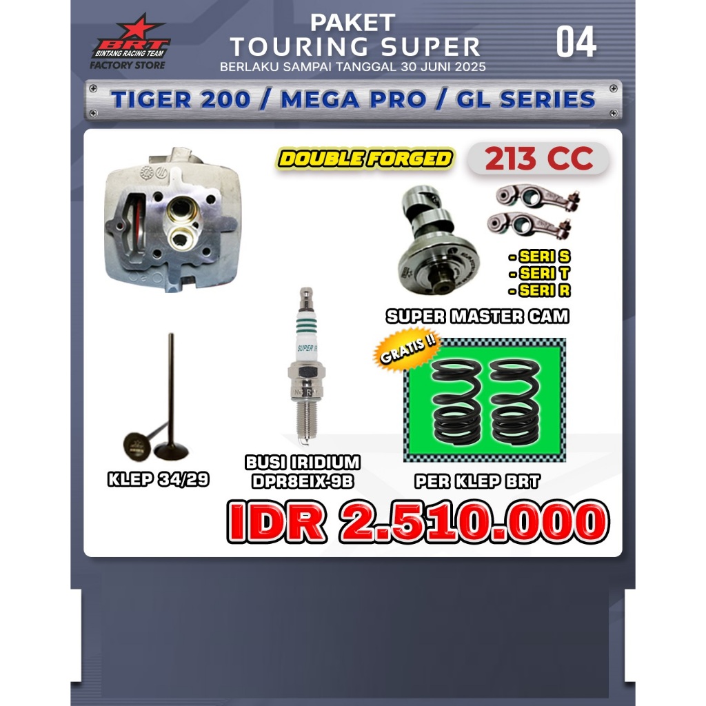PAKET TOURING SUPER 4 TIGER/MEGA PRO/GL SERIES BRT – HEAD ALBRONZE MASTERCAM ROCKER ARM PER KLEP BUS