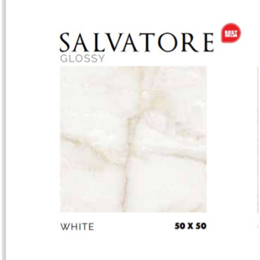 KERAMIK MERK PLATINUM TIPE SALVATORE WHITE UKURAN 50X50 PERMUKAAN TEKSTURE GLOOSY UNTUK LANTAI ATAU 