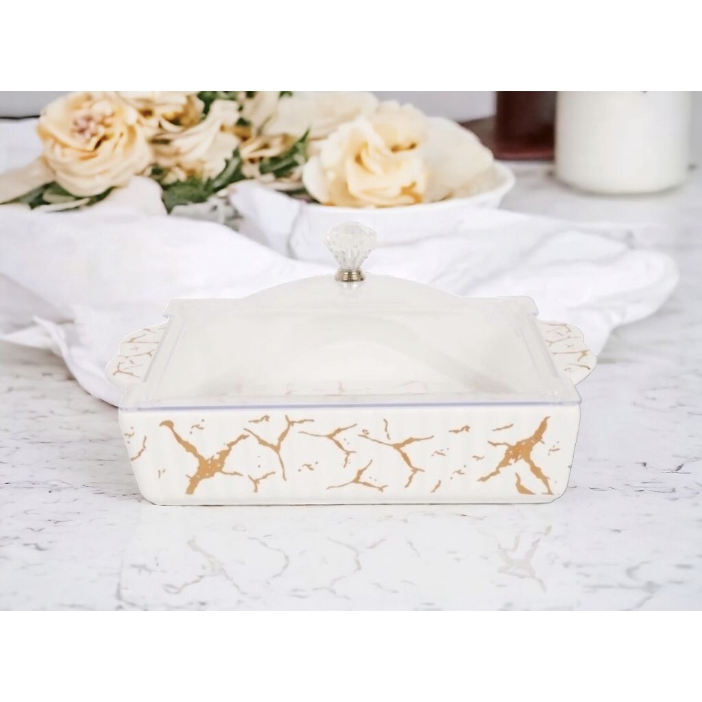Piring Kue Persegi Vicenza Motif Marmer PM137 Putih, wadah saji penyimpanan makanan berfungsi baik s