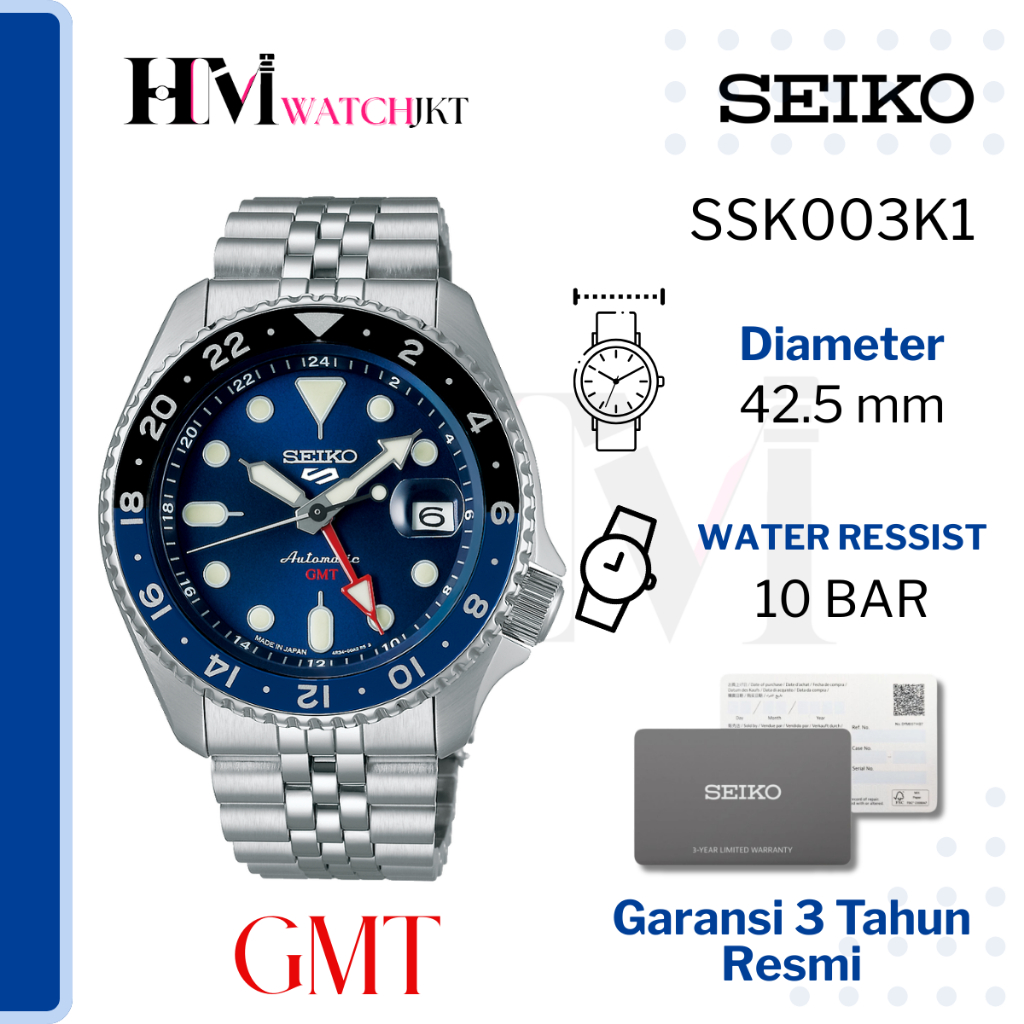 SEIKO 5 Sport GMT SSK003K1 Jam Tangan Pria Original Analog Automatic GMT Diver Antiair