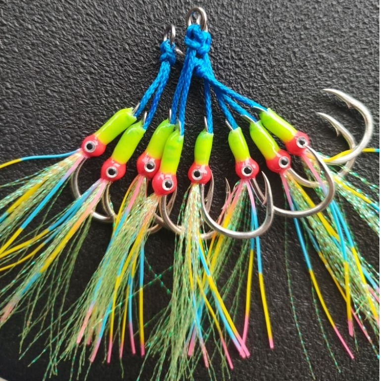 Assist Hook Iseama Putih 16, 18, 20 untuk jig uk 40-150gr | Double hook + rumbai