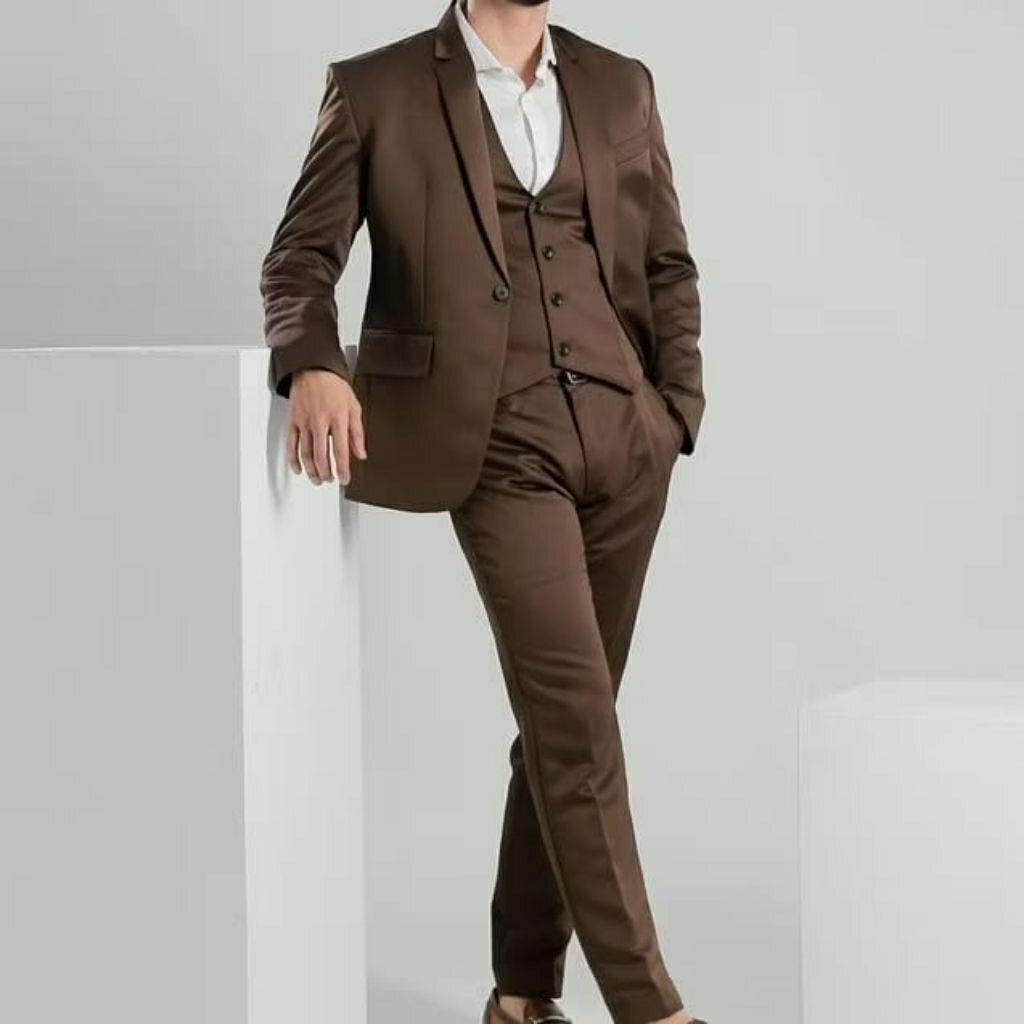 Cuci Gudang Setelan Jas Pria Warna Coklat Mahogany / Jas Blazer Pria Formal Coklat / Setelan Jas