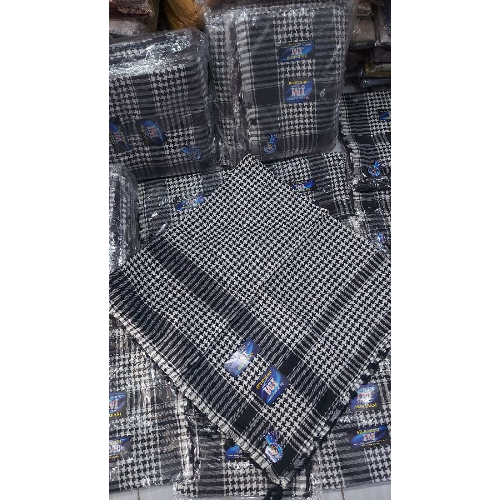 Sorban Kotak Hitam Putih Hijau Merah Tassel / Sorban AR Rabani Putih / Sorban Ar Rabani Hitam-Putih 
