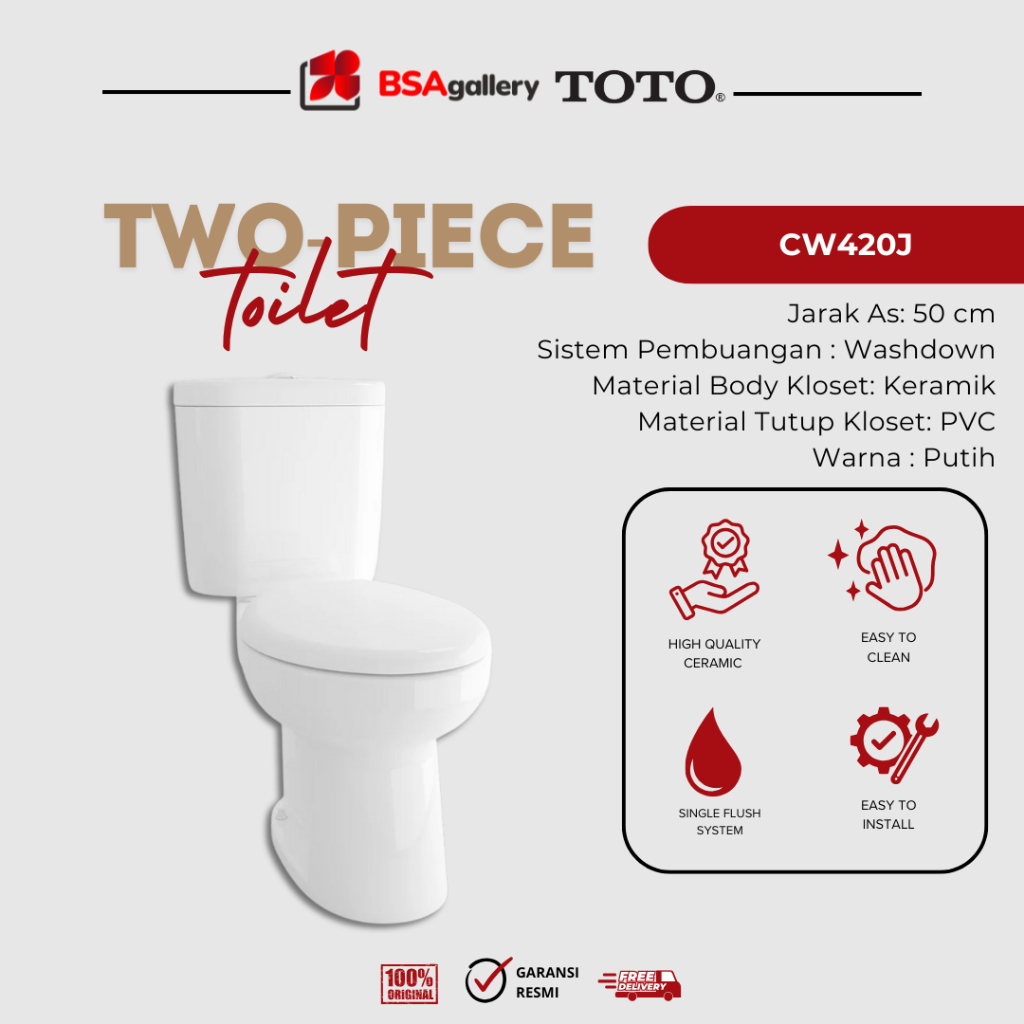 Kloset Duduk TOTO 420 + Komplit Alat + Tutup Closet + Gasket + Dll