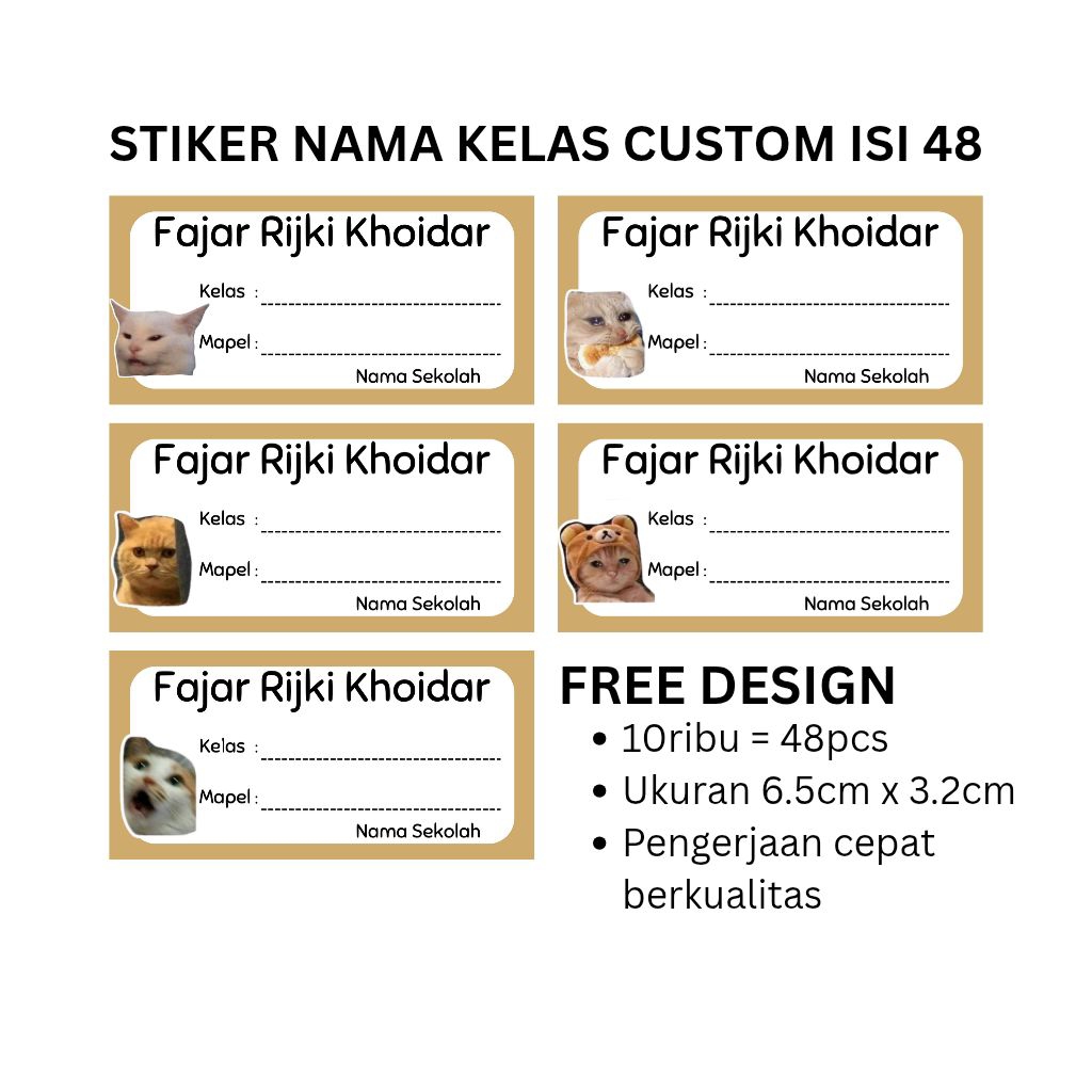 

48 Pcs Stiker Nama Kelas Mapel Buku Sekolah Custom Text