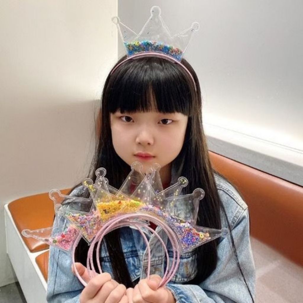 Bando mahkota transparan glitter bando mahkota gliter bando anak lucu bentuk mahkota glitter bando a