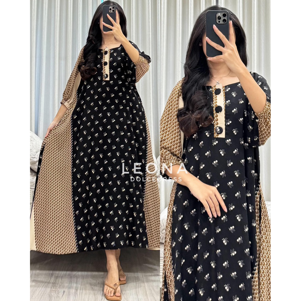 AAA Daster Arab Dolce LEONA MOTIF Midi Dress Rayon Busui Bumil Nyaman
