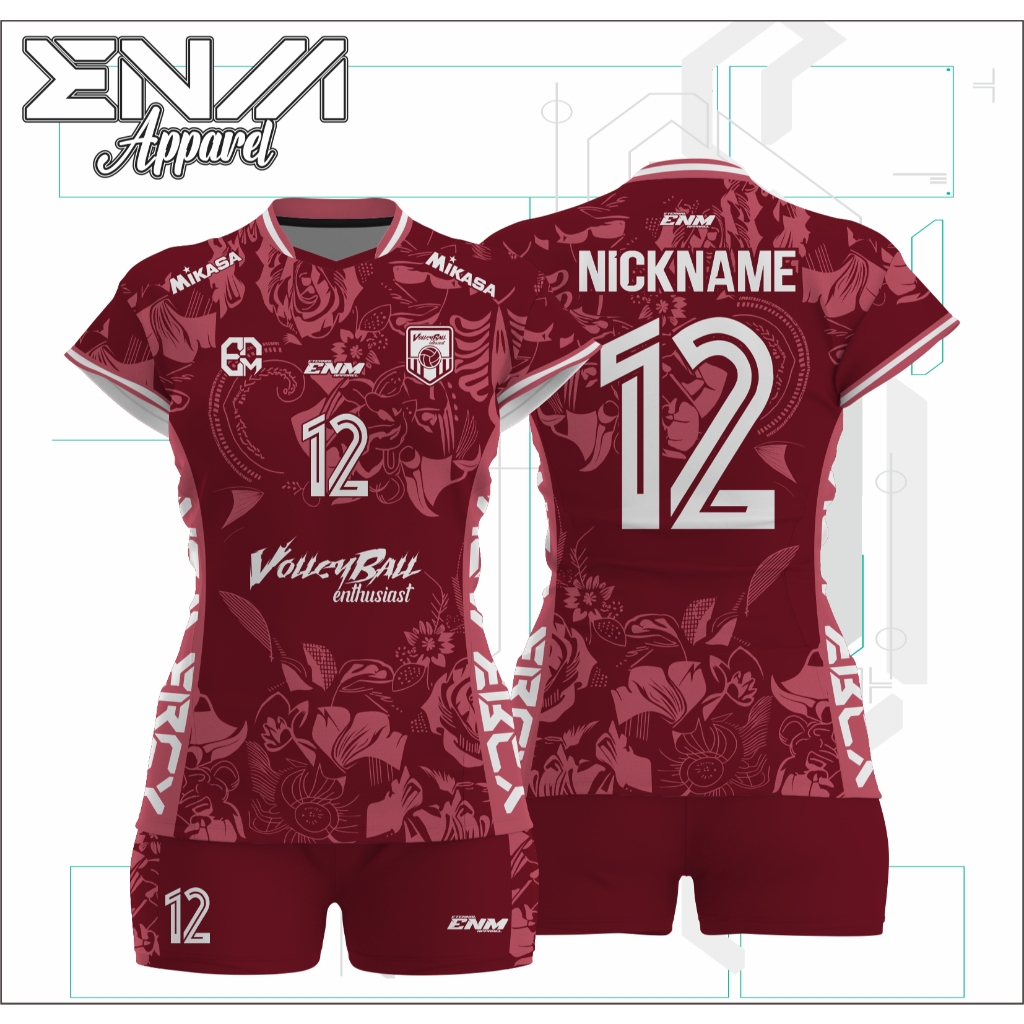 Jersey volly cewek BEAUTIFUL ROSE custom baju volly cewek full print set jersey voli cutting cewek f