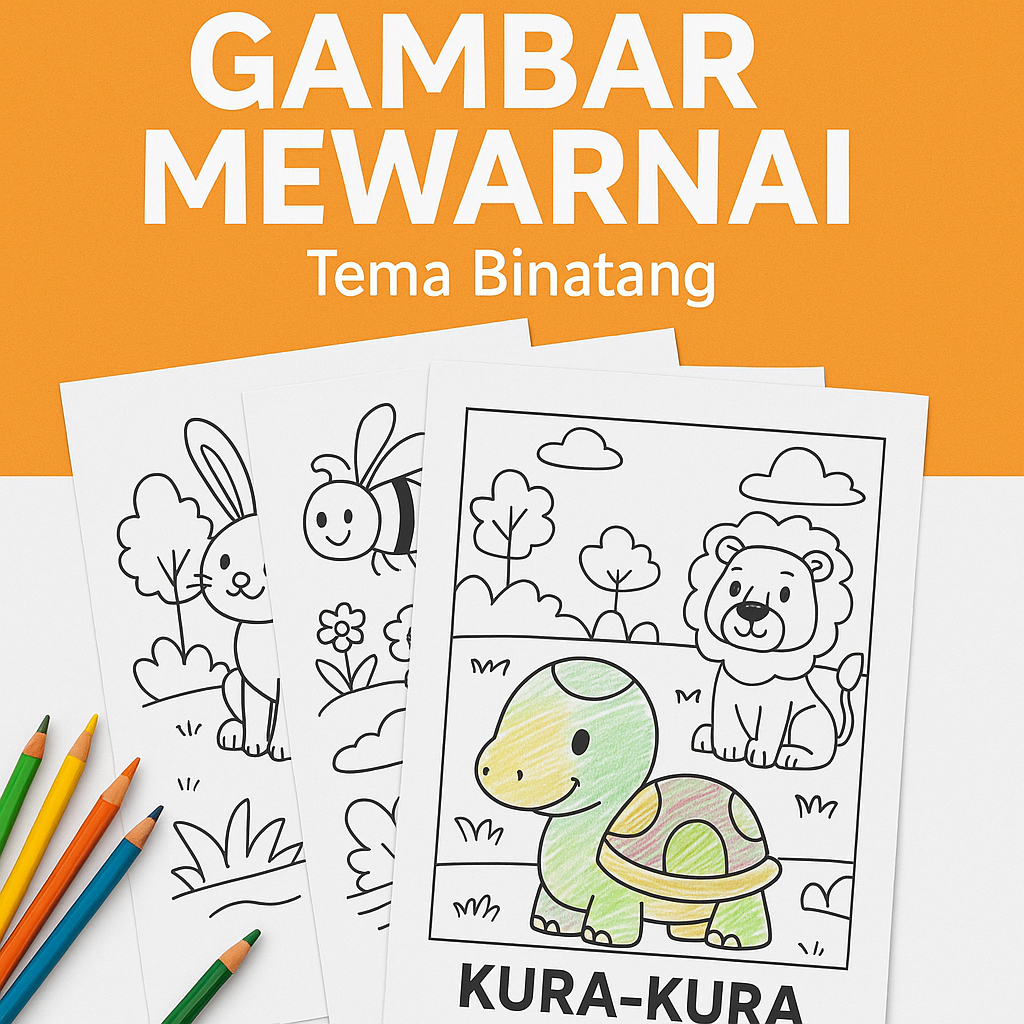 

Lembar Kertas Gambar Sketsa Mewarnai Untuk Anak PAUD TK SD Tema Binatang Hewan A4