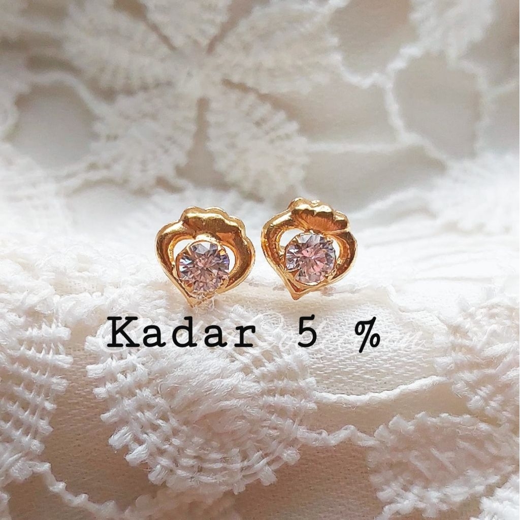 Anting Emas Muda Tusuk Hati Mahkota Mata Putih 1/2 Gram