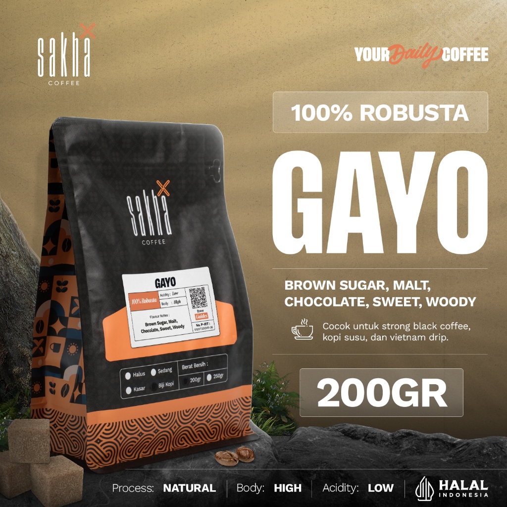

Biji Kopi Bubuk Fine Robusta Gayo Aceh Sumatra Coffee Roast Bean 200Gr