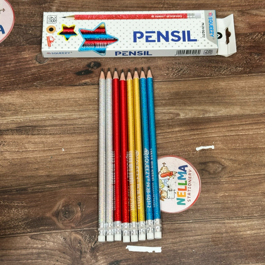 

Pensil 2B Squeezy metalik Pensil ada penghapusnya isi 12pcs