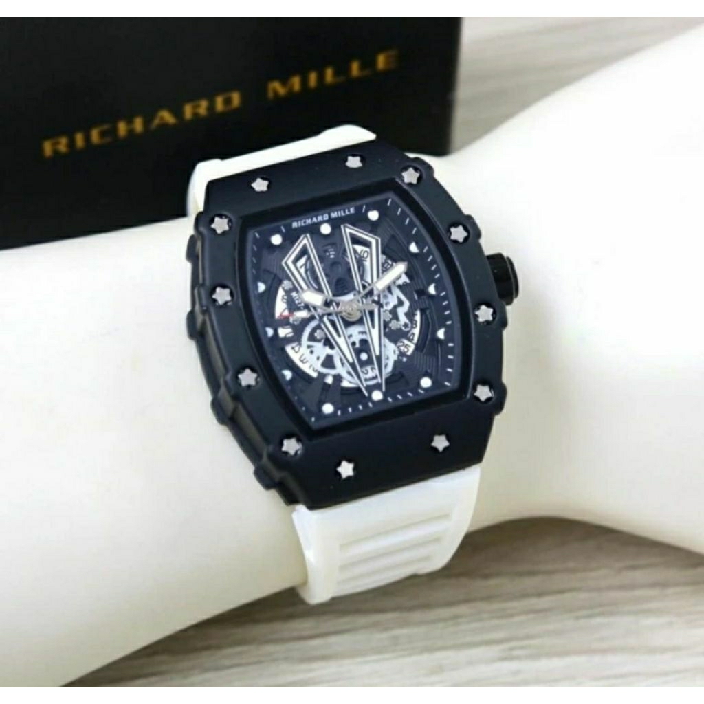 JAM TANGAN PRIA RM TALI RUBBER WARNA PUTIH SUPER MEWAH DAN ELEGAN - JAM TANGAN PRIA TALI PUTIH