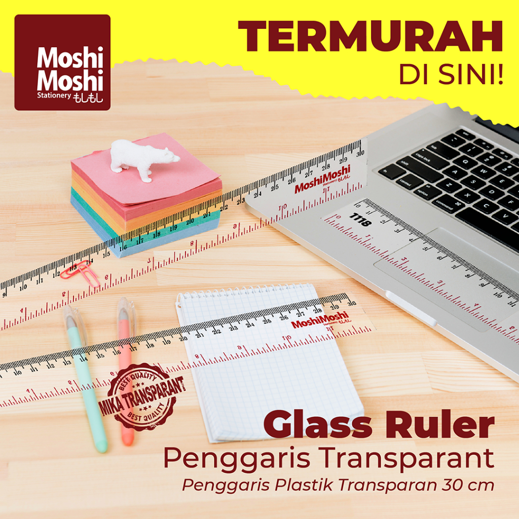 

Penggaris Plastik Moshi Glass Ruler 30 cm Mika Transparant Akurat