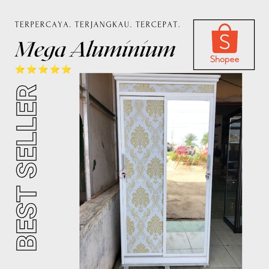 LEMARI PAKAIAN 2 PINTU SLEDING ALUMINIUM MURAH PALEMBANG