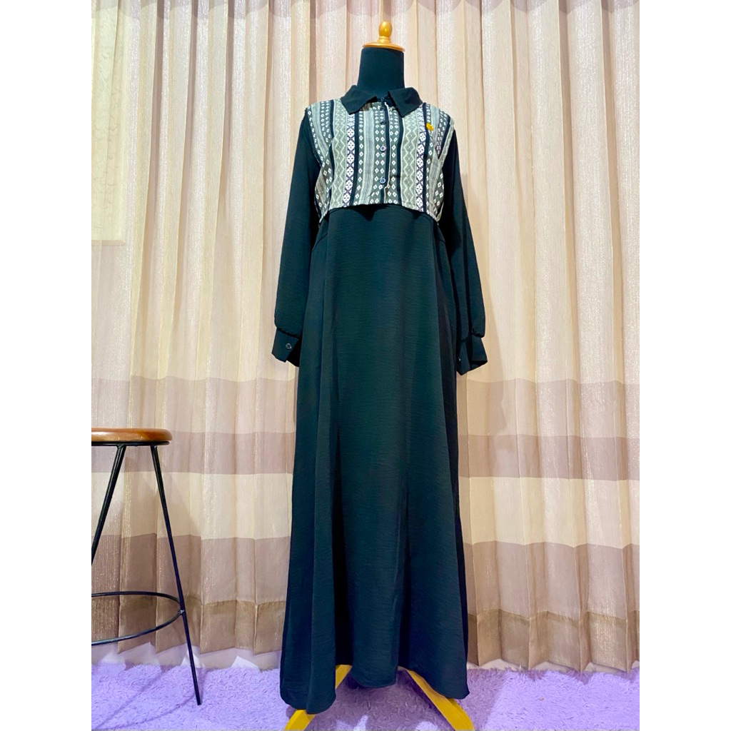 maxi dress polos vest motif etnik, gamis rompi