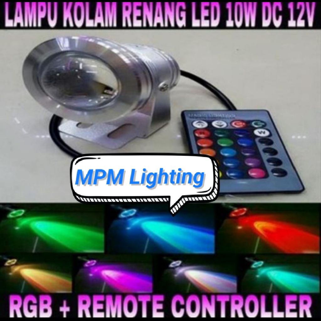Lampu Sorot Kolam Ikan DC 12V RGB/WW/PUTIH 10W Waterproof/ LED Hias/LED Kolam Warna Warni/Warm White