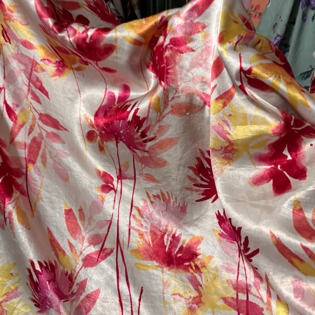 Kain Satin Silk Motif Bunga Premium - Kain bahan silk Motif - kain bahan meteran - kain satin metera