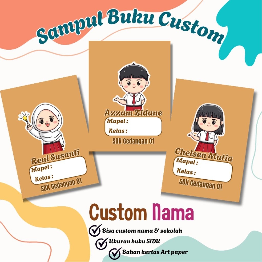

1 LEMBAR - SAMPUL BUKU ANAK SD CUSTOM NAMA COKLAT UK KECIL DAN BESAR