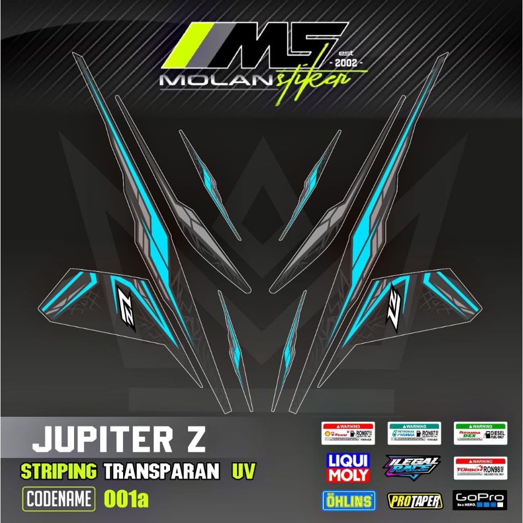 Decal Sticker Striping Variasi Transparan Uv Jupiter Z Burhan 2004-2009 Jupiter Lama 2001-2004 Yamah