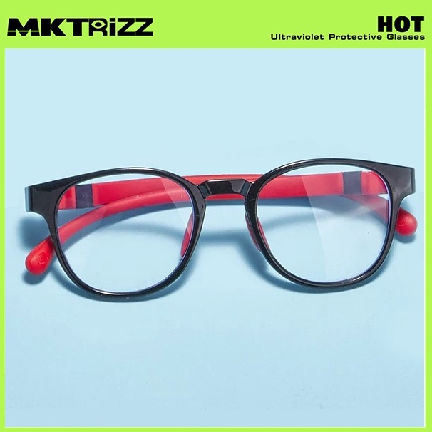 MKTRIZZ Kacamata Anti Radiasi Kacamata Anak Kids Ringan Oval Kacamata  Black Hitam Red Merah KODE B1