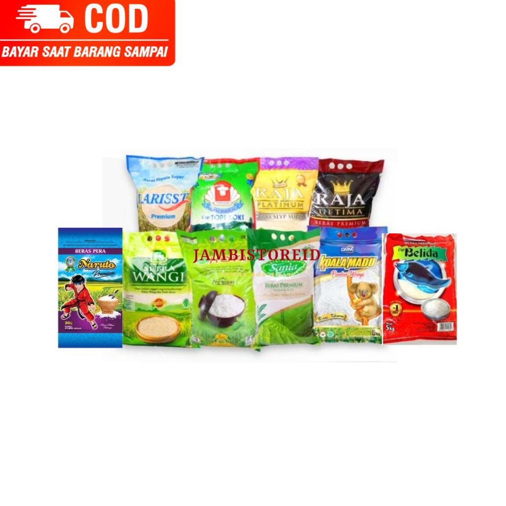 

(JAMBISTOREID) Beras 5kg All Varian Reguler Premium King Biru Ungu Hitam Solok Raja Naruto Belida Topi Koki Perah Pulen Jambi