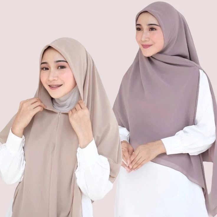 Segi Empat Zipper Ceruty Babydoll  Khimar Zipper Resleting  Segi Empat Instan