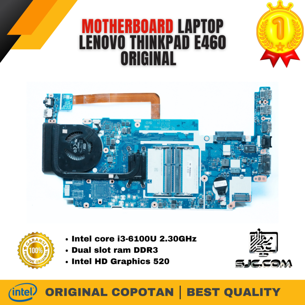 Motherboard Laptop Thinkpad E460 Original Intel Core i3-6100U DDR3 Dual Slot RAM HD Graphics 520