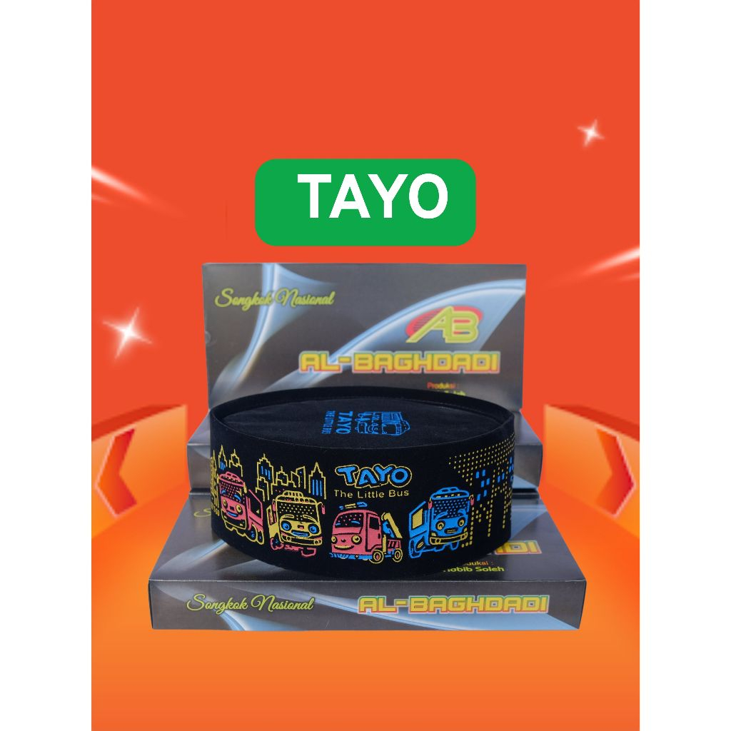 Peci Anak Karakter Sablon Tayo/Tinggi 9 cm/Kopiah Anak/Peci Anak Laki Laki/Peci Hitam/Songkok Hitam/