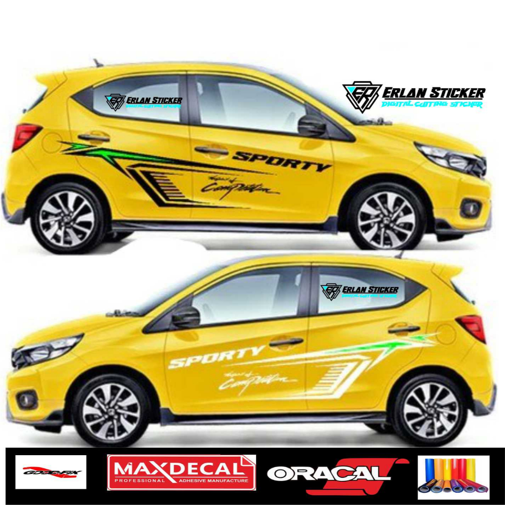 sticker cutting mobil Jazz brio Agya kuning Ayla Brio type mobil 2 baris bisa sticker body samping t