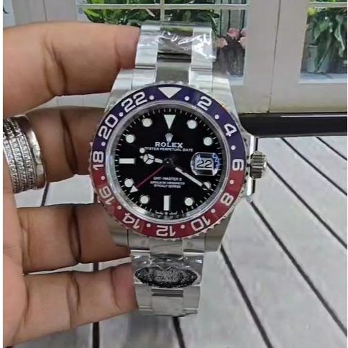 JAM TANGAN GMT MASTER PEPSI AUTOMATIC 40MM OYSTER STRAP SWISS PEPSI V2