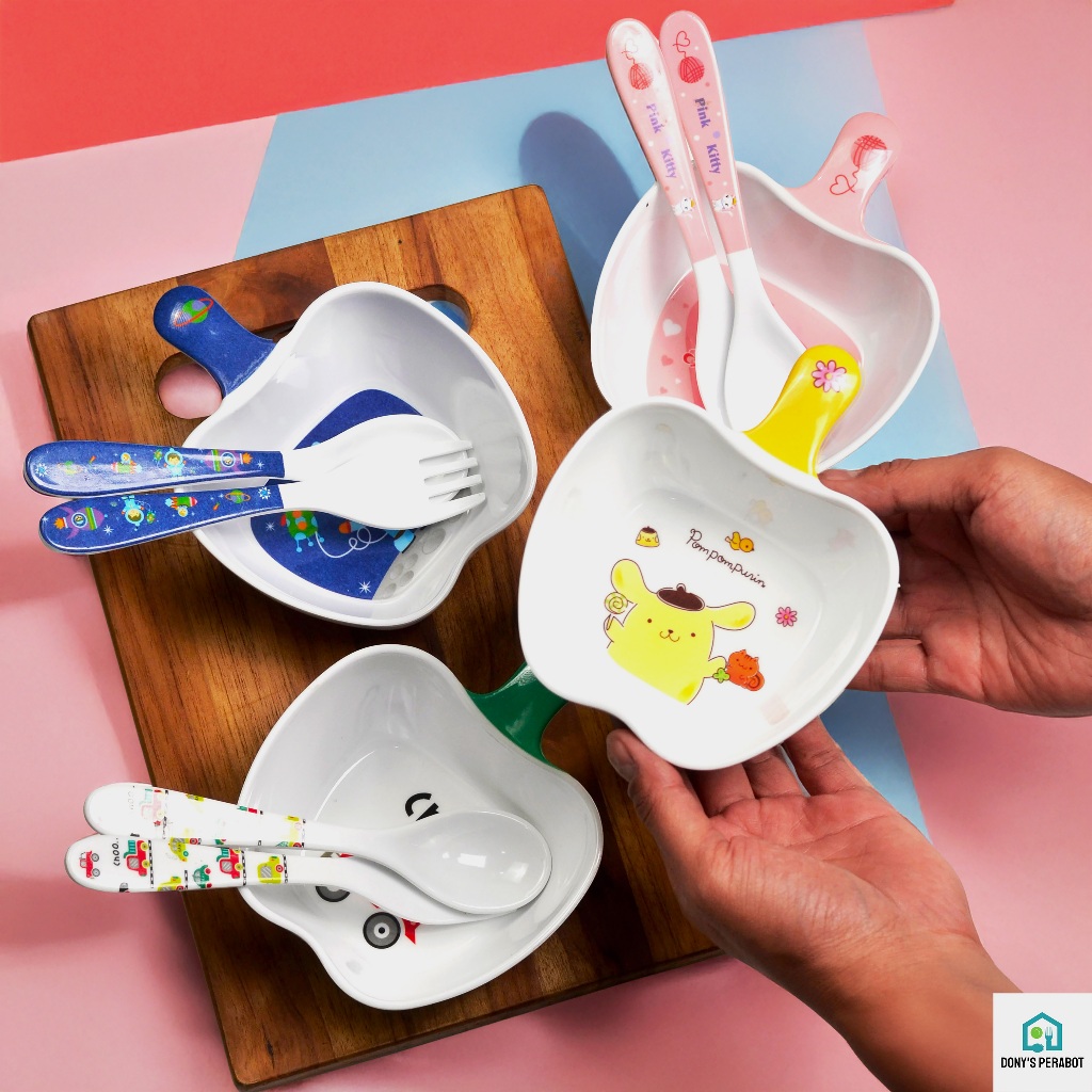 Promo  3 In 1 Set Peralatan Makan Anak Bayi Melamin Mangkok Sendok Garpu Karakter Lucu
