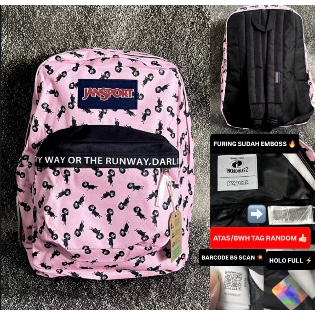 TAS RANSEL JS JANSPORT SPORTS BAGS INCREDIBLE MOTIF ORIGINAL PINK BACKPACK / TAS RANSEL PRIA WANITA