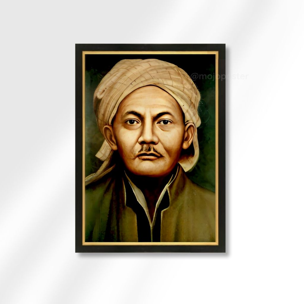 Hiasan Dinding KH Hasyim Asy'ari Ulama Indonesia Lukisan Cetak Bingkai Kayu