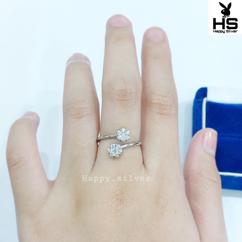 Cincin Dewasa  perak asli 925 lapis emas - Model Cincin Permata Adjustable - Perhiasan perak anak - 