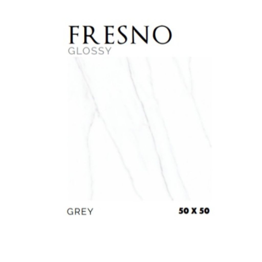 KERAMIK MERK ASIA TILE TIPE FRESNO GREY UKURAN 50X50 WARNA LATAR PUTIH MOTIF CORAK SALUR ABU PERMUKA