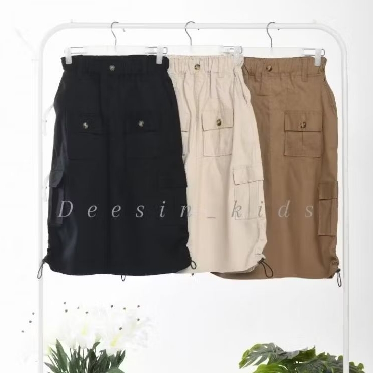 Rok cargo katun anak perempuan || Rok panjang anak||rok serut anak perempuan||rok cargo katun anak t