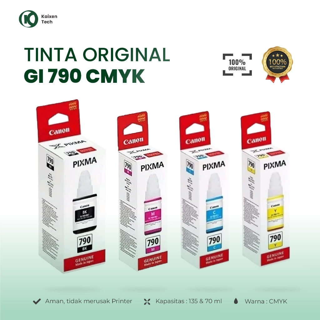 Canon Ink Cartridge GI-790 Original Warna CMYK Printer G1000 G1010 G2000 G2010 G2012 G3000 G3010
