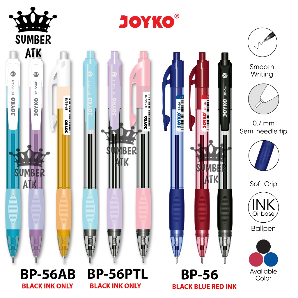 

Ball Pen Pulpen Pena Joyko BP-56 BP-56AB BP-56PTL 0.7 mm Black Blue Red
