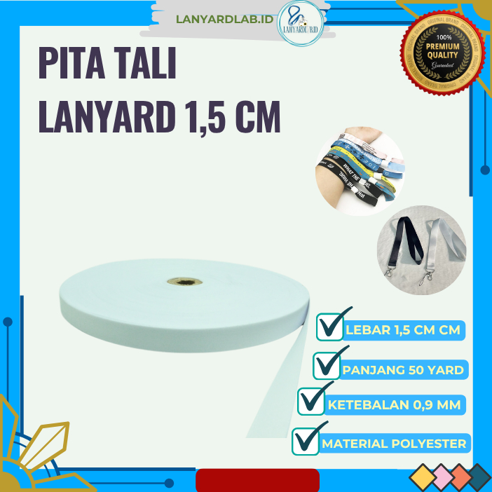 

Pita Tali Lanyard ID Card Lebar 1,5 cm Tebal Warna Raw White Panjang 50 Yard