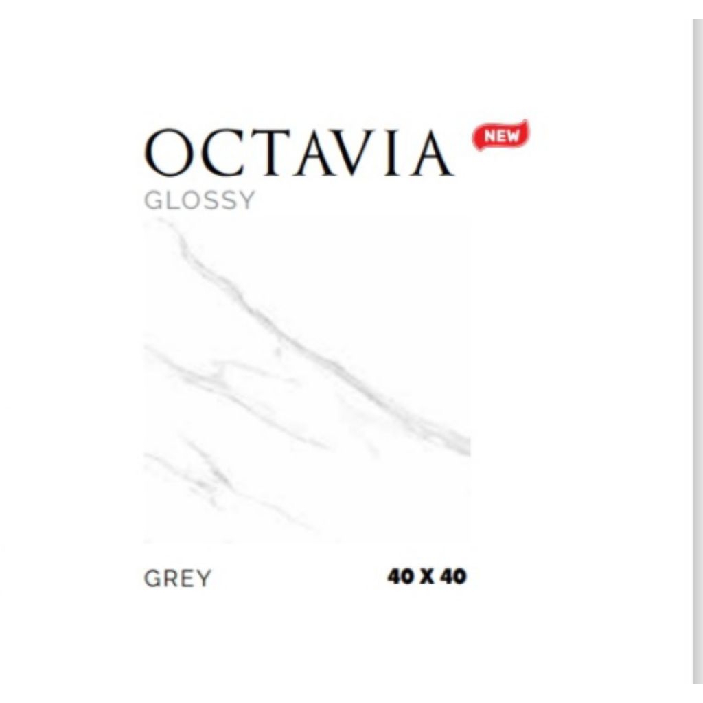 KERAMIK MERK ASIA TILE TIPE OCTAVIA GREY UKURAN 40X40 WARNA DASAR PUTIH MOTIF CORAK MARBLE ABU PERMU