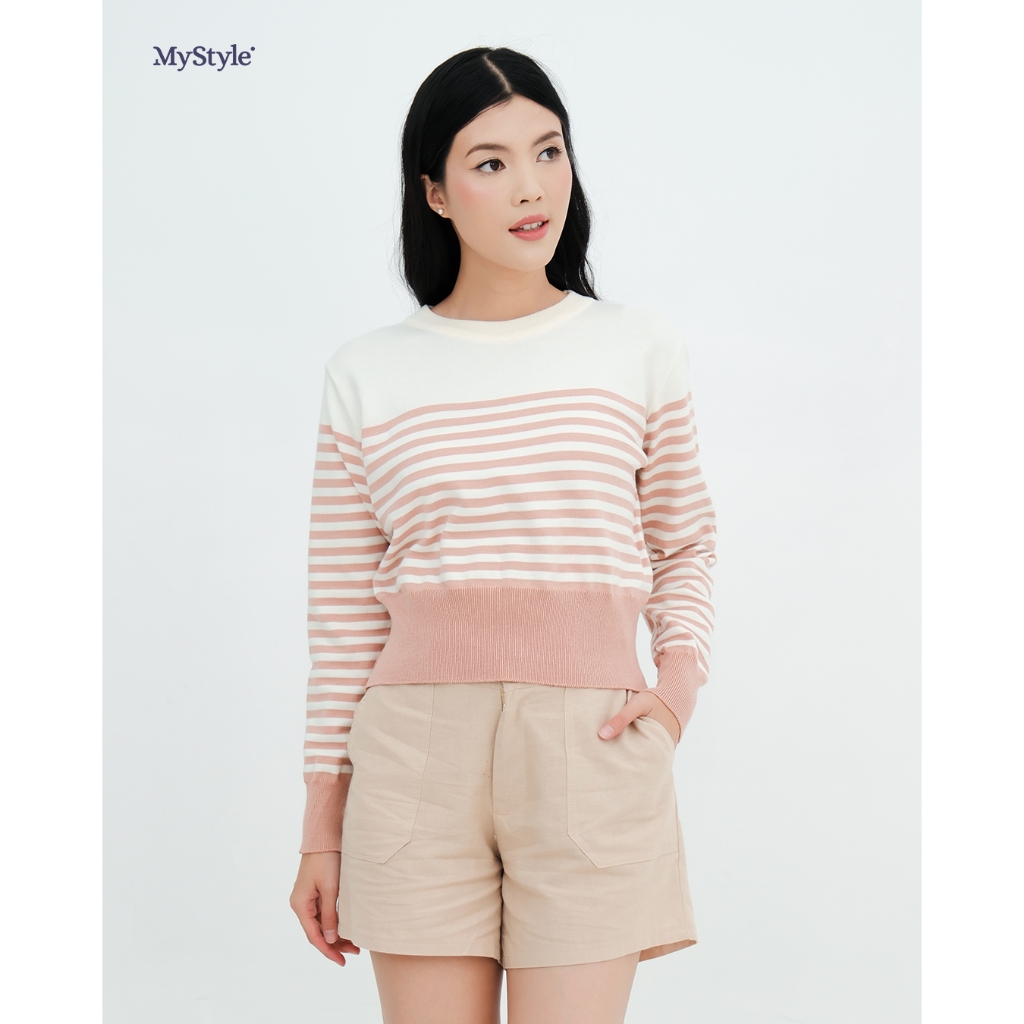 MyStyle Calvia Knit Top | Atasan Blouse Salur Mix Polos Bahan Rajut Premium | Hello Spring | MyStyle