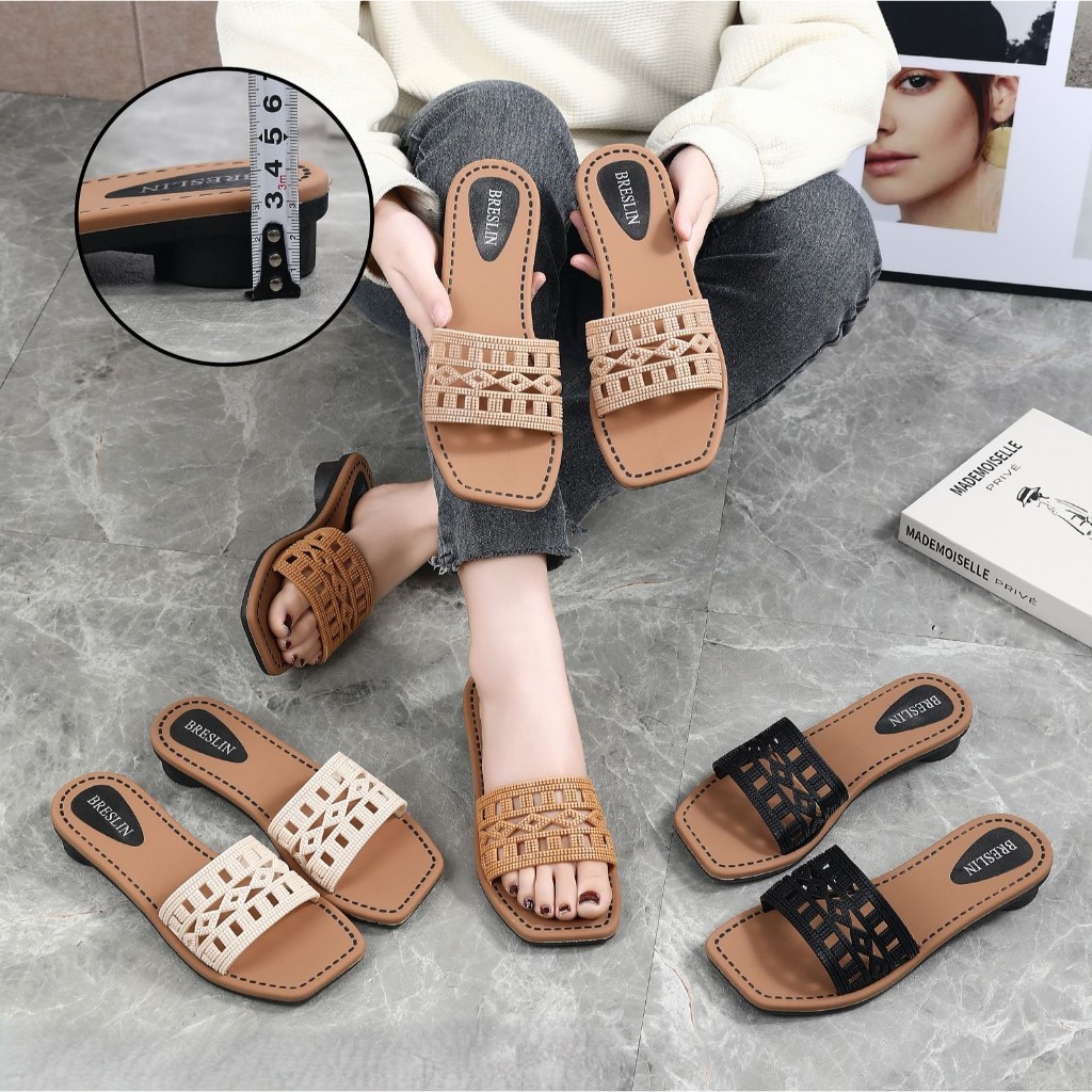 [BRESLIN] GROSIR Sandal Selop Breslin Wanita Hak 3 cm | Sandal Heels Slop Karet Empuk 37-41