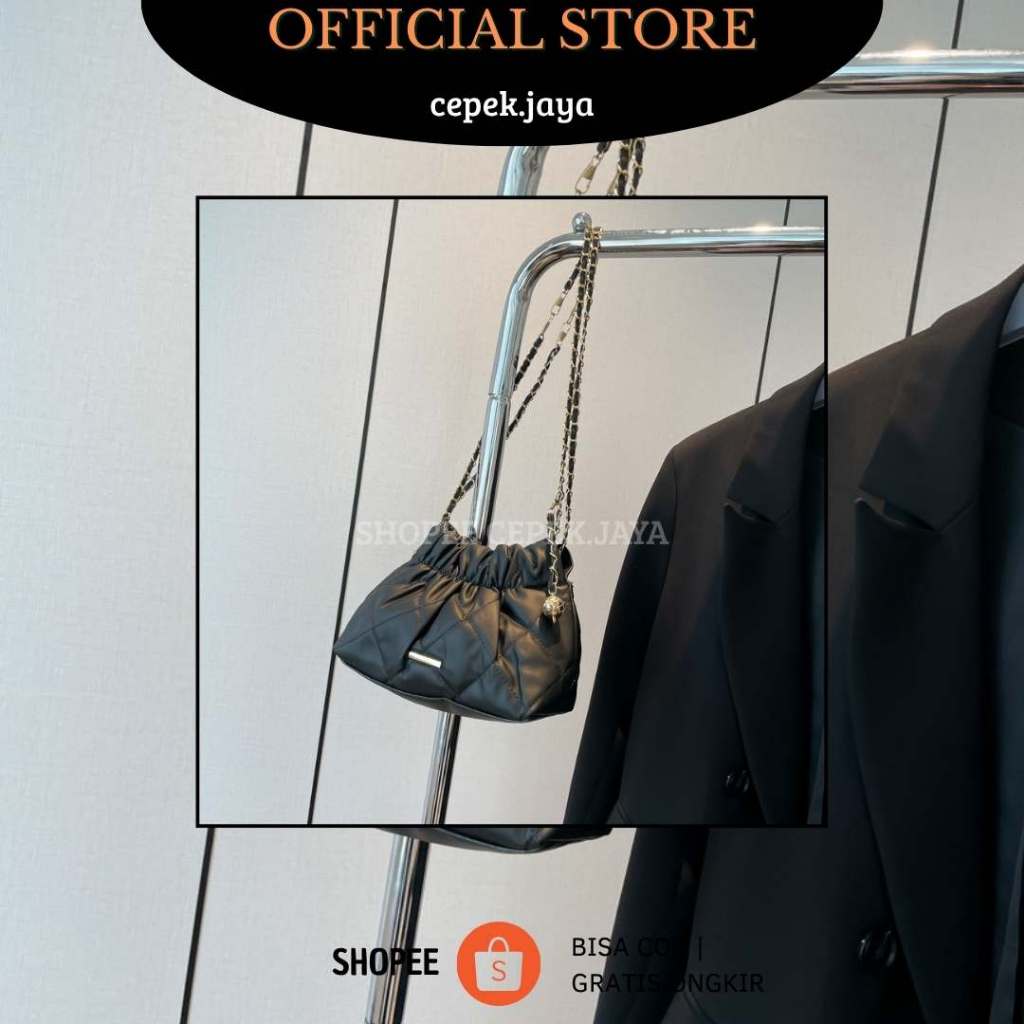 K-(TB05) Tas slempang wanita serut tali rantai anti karatan tas mini muat banyak